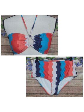 High Dive by Mod Cloth 2 Piece Swimsuit Bottom & Bikini Top Size M Geo Print